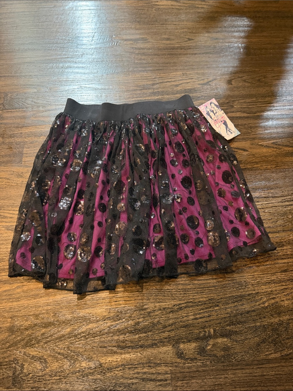Disney Black Sequin Polka Dot Tulle Skirt with Purple Lining